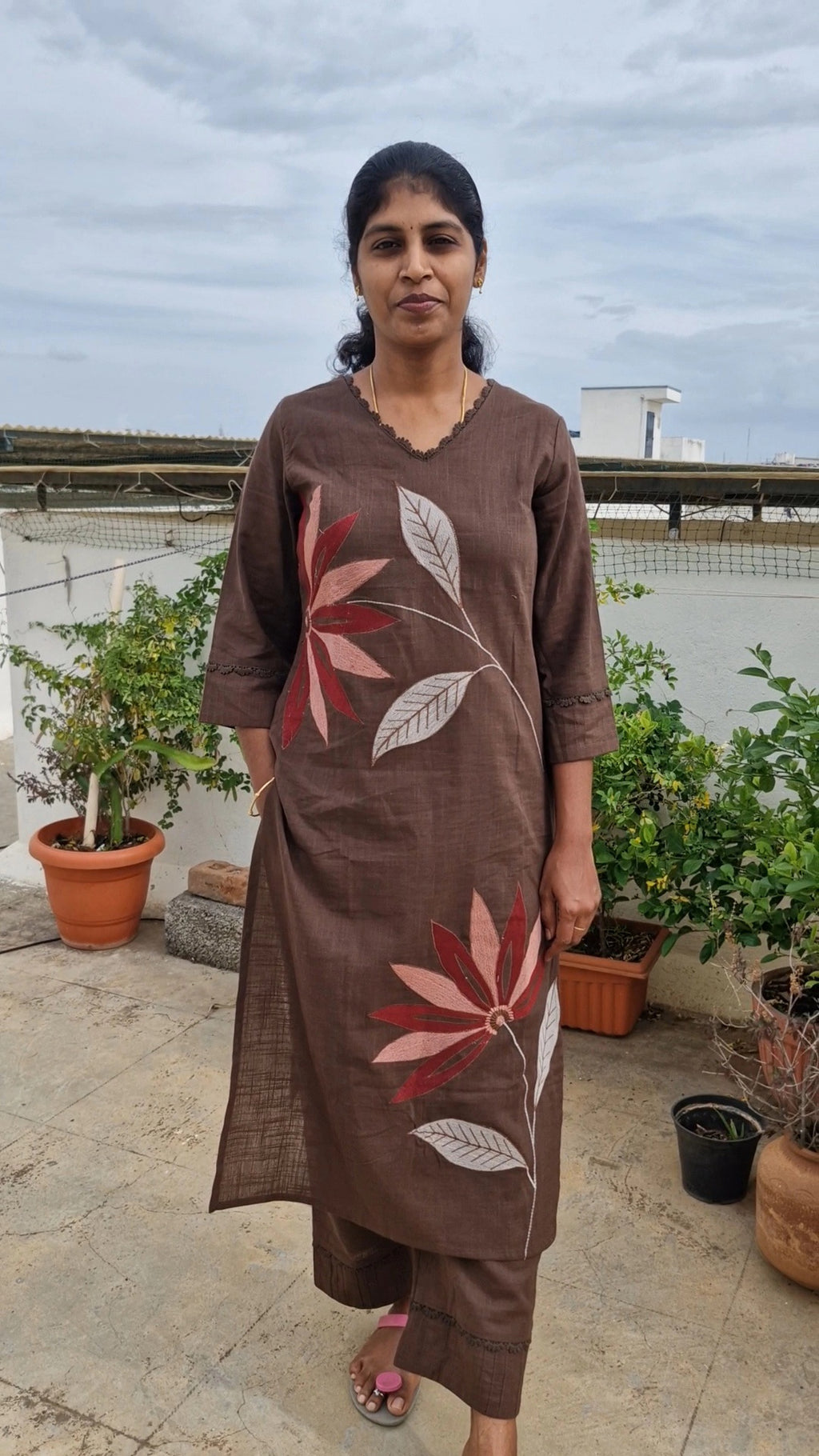 Slub Cotton Brown Kurti set