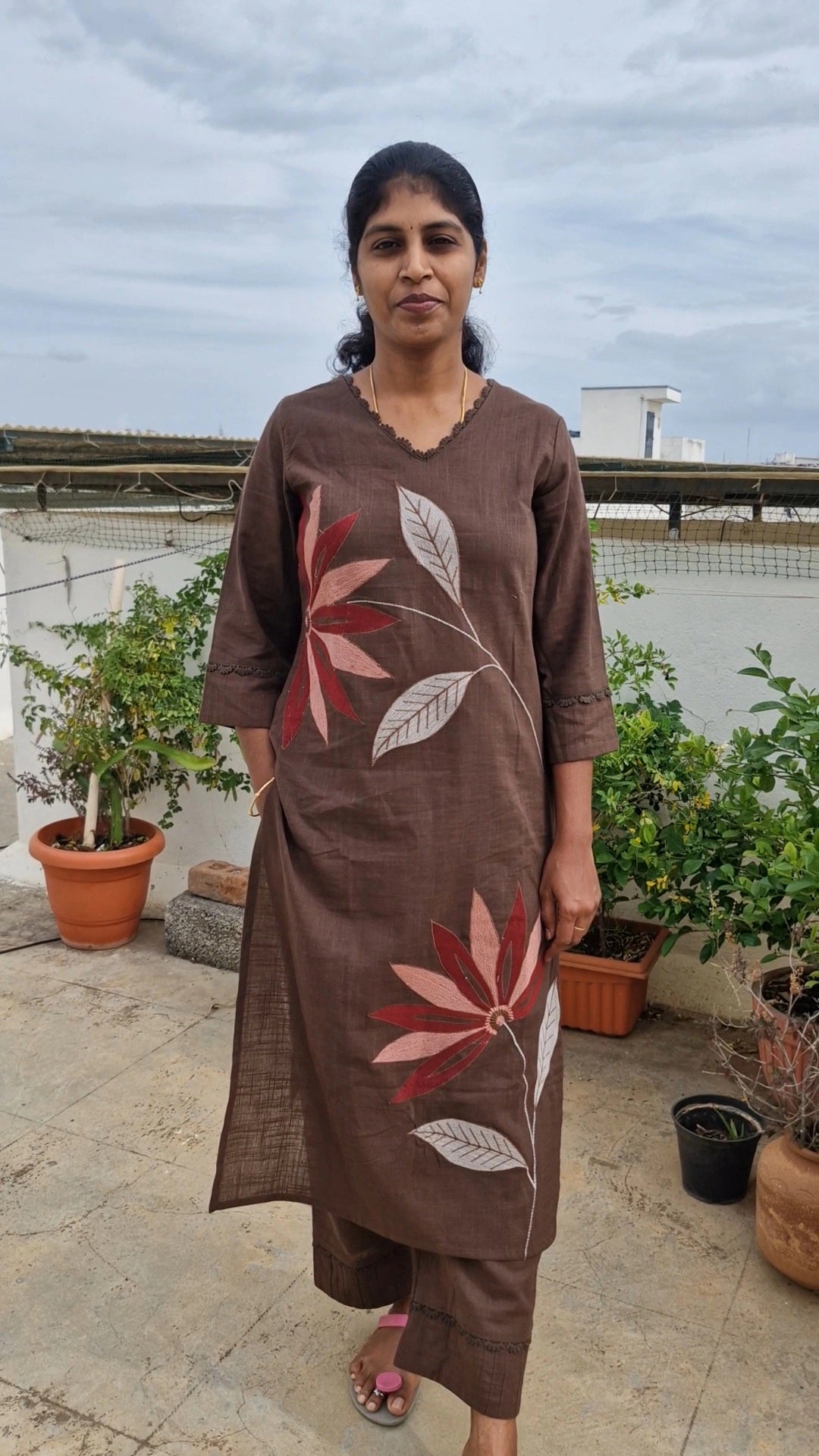 Slub Cotton Brown Kurti set