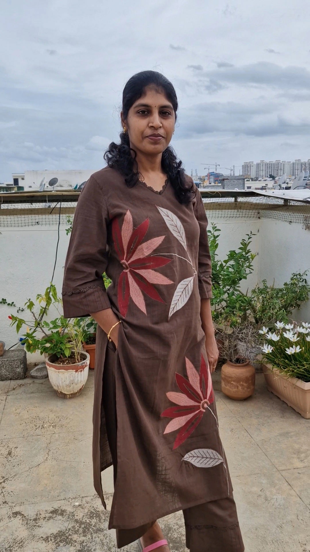 Slub Cotton Brown Kurti set
