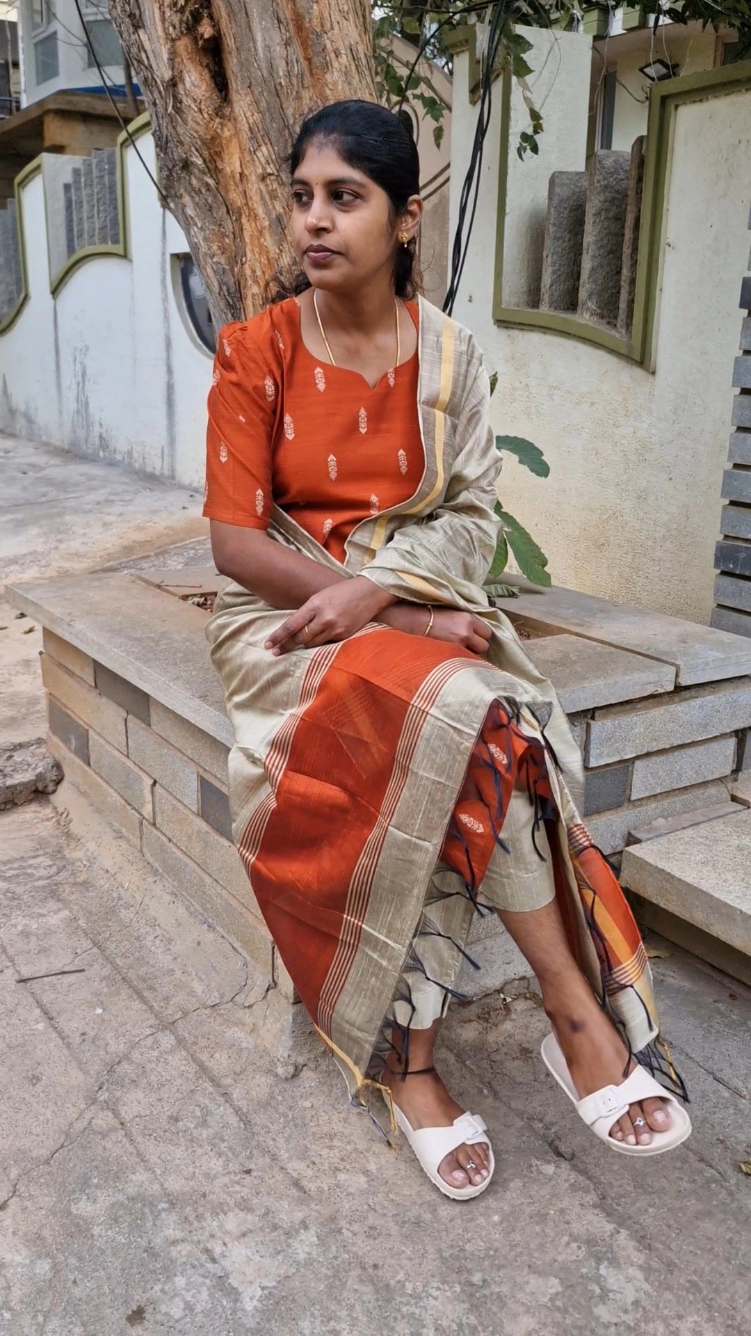 Raw Silk Rust Orange Kurti Set