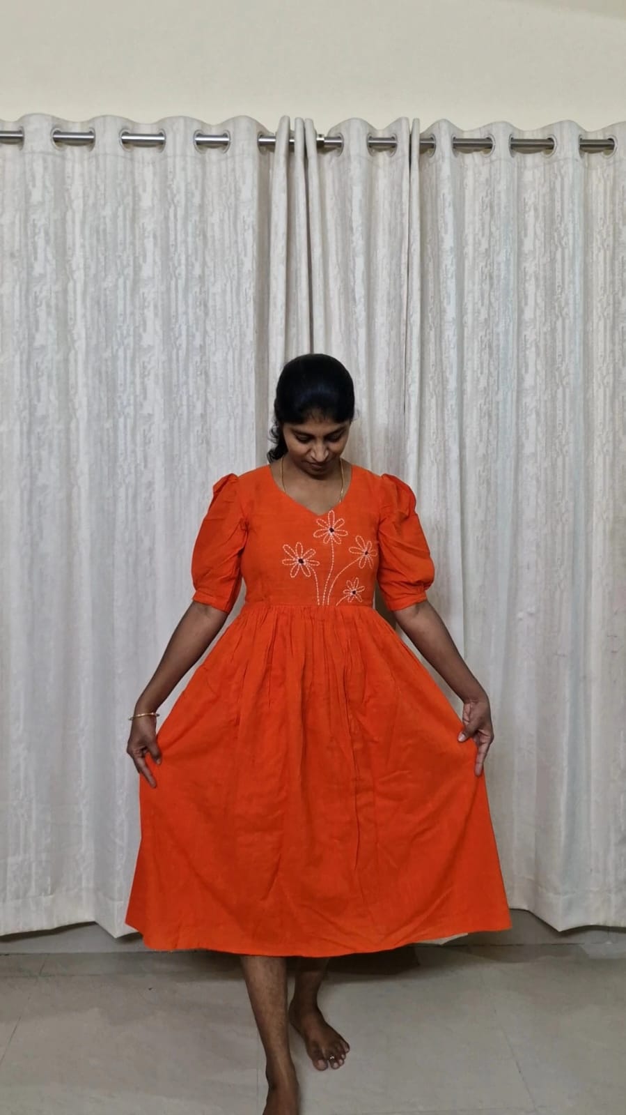 Orange Embroidery Maxi