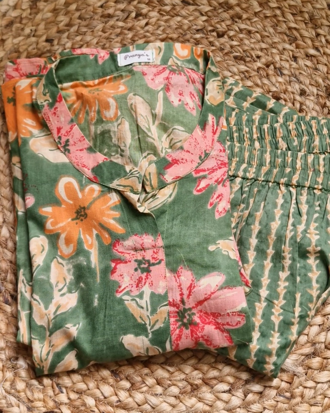 Green Floral Kurti Set