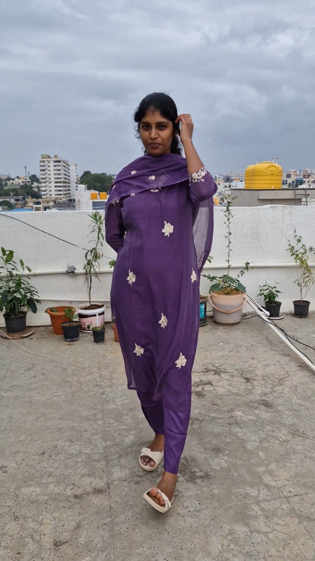 Purple Mul Chanderi Kurti set