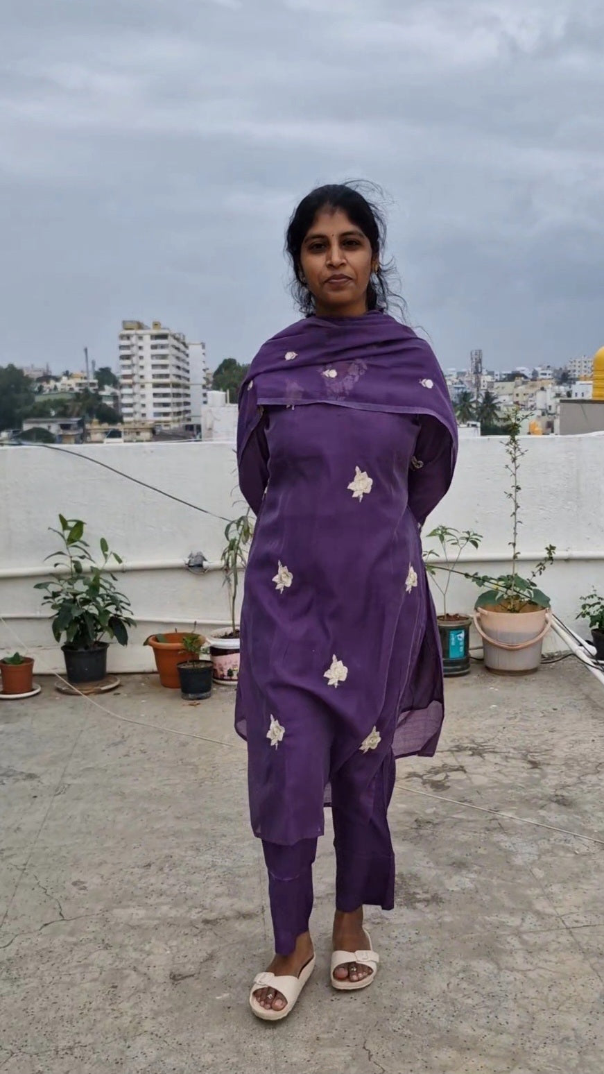 Purple Mul Chanderi Kurti Set