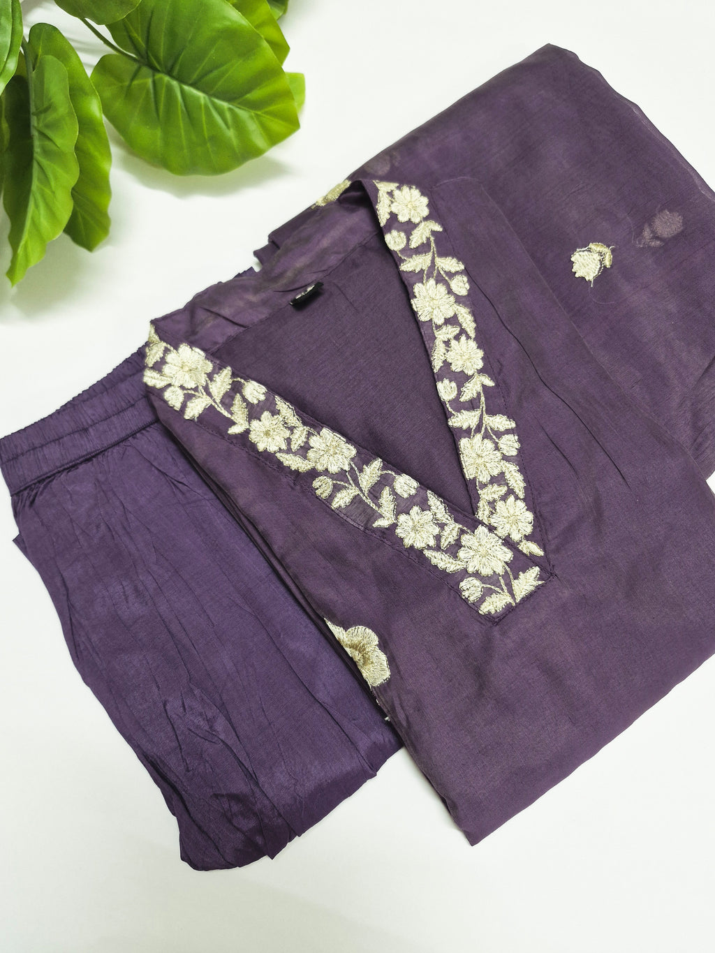 Purple Mul Chanderi Kurti set