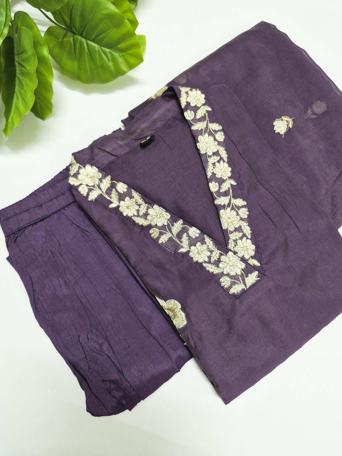 Purple Mul Chanderi Kurti set